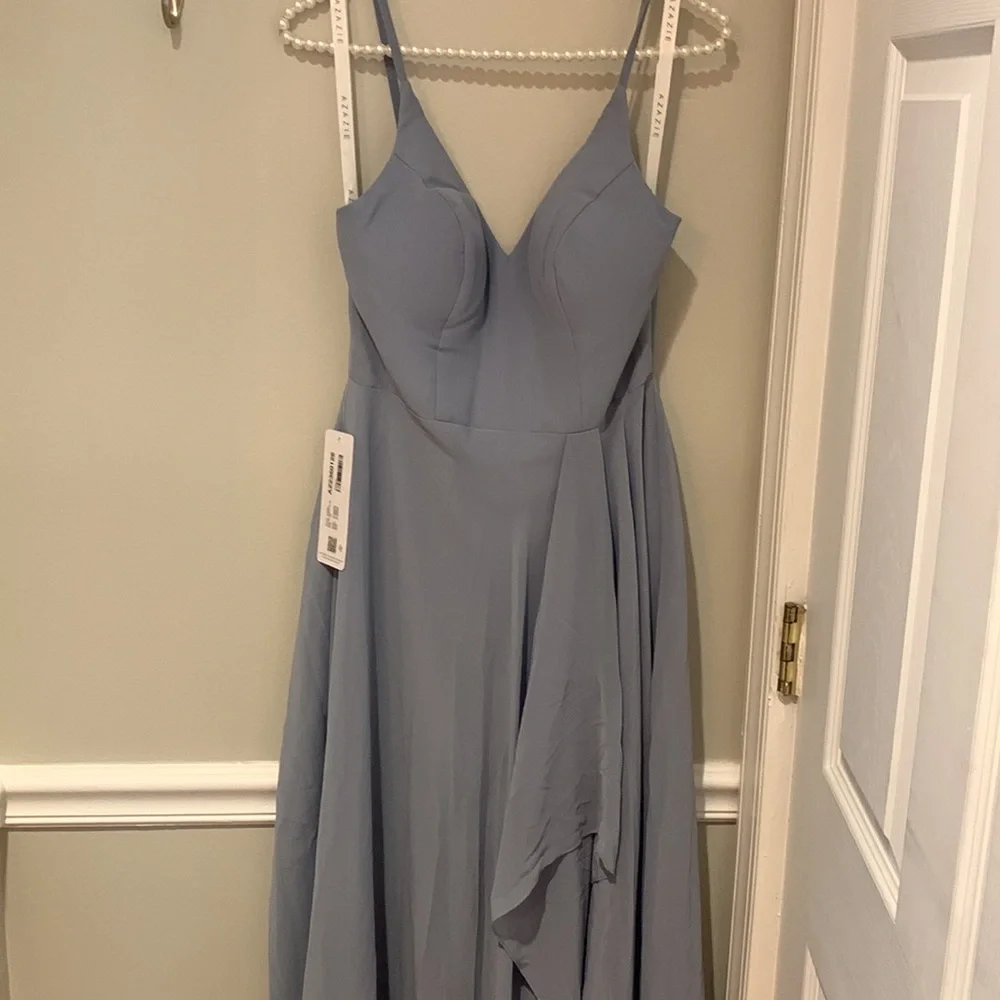 Azazie Dusty Blue Collette Bridesmaids Dress A4 size 4 Worn Once - Picture 6 of 7